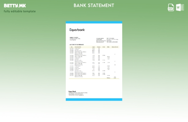 модерен стил Чешка Equabank изјава ексел шаблон