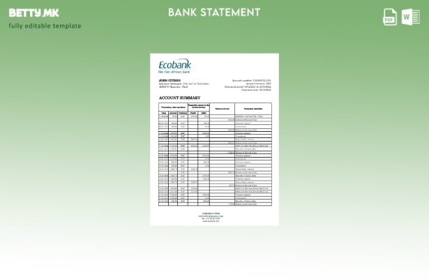модерен стил Шаблон ексел за извод од банка на Чад Екобанк