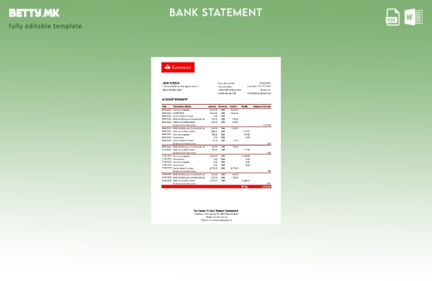модерен стил Шаблон за ексел банкарски извод од Шпанија Сантандер