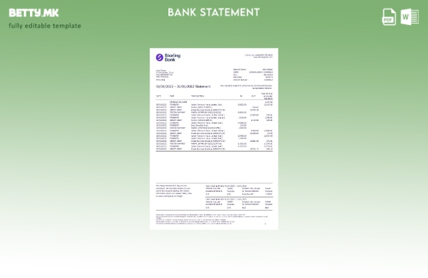 модерен стил Шаблон за збор верзија на извод од банка Старлинг на Обединетото Кр