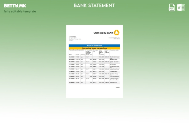 модерен стил Шаблон за збор за извод од банка во Белизе Комерцбанк