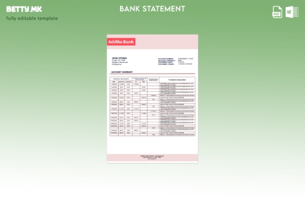 модерен стил Шаблон за збор за извод од банка во Босна и Херцеговина Адико