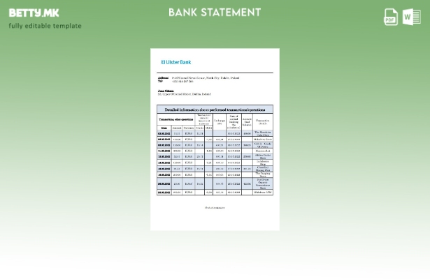 модерен стил Шаблон за збор за извод од банка во Ирска Алстер