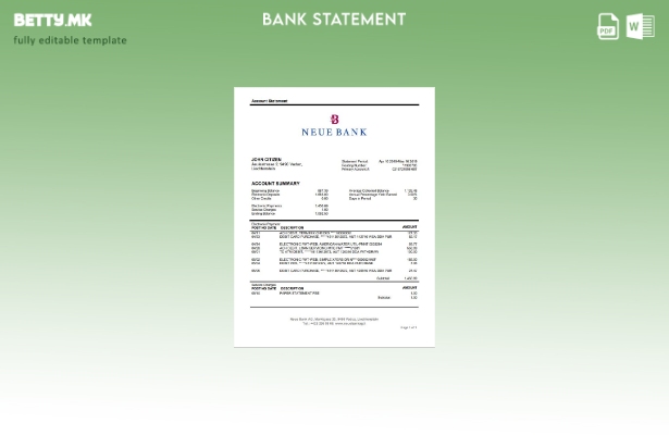 модерен стил Шаблон за збор за извод од банка во Лихтенштајн Ноје Банка АГ