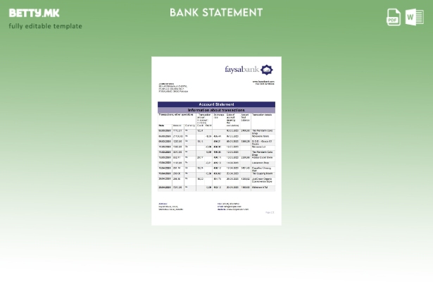 модерен стил Шаблон за збор за извод од банка во Пакистан Фајсал