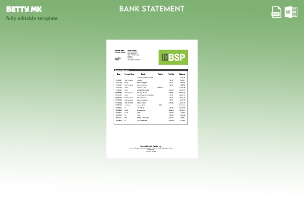 модерен стил Шаблон за збор за извод од банка во Папуа Нова Гвинеја BSP