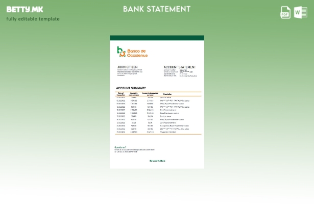 модерен стил Шаблон за збор за извод од банка во Хондурас Banco de Occidente