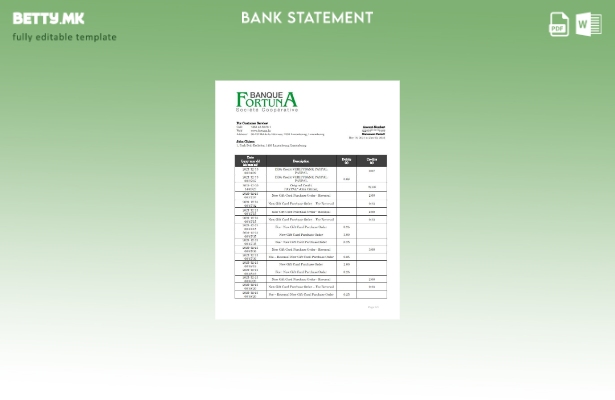 модерен стил Шаблон за збор за извод од банка во луксембуршка Fortuna Banque