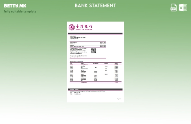 модерен стил Шаблон за збор за извод од банка на Тајванската банка на Тајван