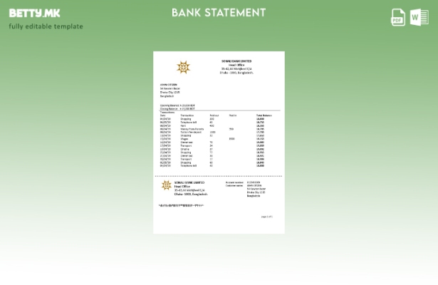 модерен стил Шаблон за збор за извод од банка од Бангладеш Сонали