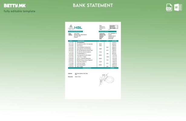 модерен стил Шаблон за збор за извод од банка од Пакистан Хабиб