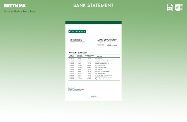 модерен стил Шаблон за збор за извод од банка Jyske Данска