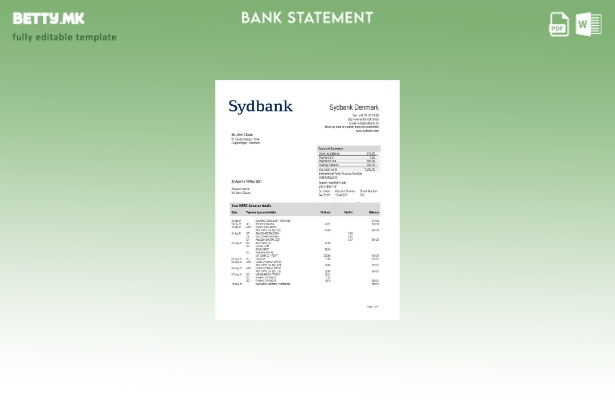 модерен стил Шаблон за збор за извод од банка Sydbank Данска