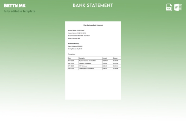 модерен стил Шаблон за збор за извод од банка Wise во Велика Британија
