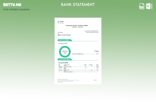 модерен стил Шаблон за збор за извод од банкарска сметка Кина ZA
