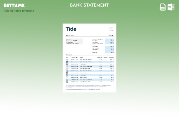 модерен стил Шаблон за збор за извод од банкарски извод на Обединетото Кралство