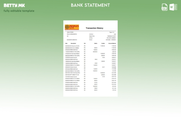 модерен стил Шаблон за збор за изводи од банкарски извод на народот во Шри Ланка