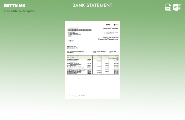 модерен стил Шаблон за збор за консолидирана изјава на банка DBS во Хонг Конг