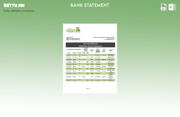 модерен стил Шаблон за збор од банкарски извод од банката на Маршалските Острови