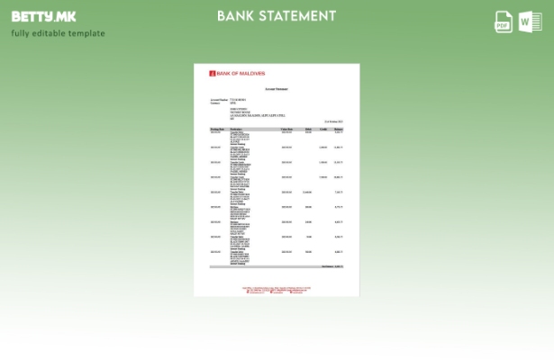 модерен стил Шаблон за зборови за извод на сметката на Малдивите Банка на Малдив