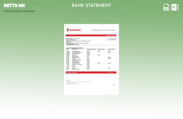модерен стил Шаблон за зборови од банкарски извод на Скотјабанк Сент Винсент и Г