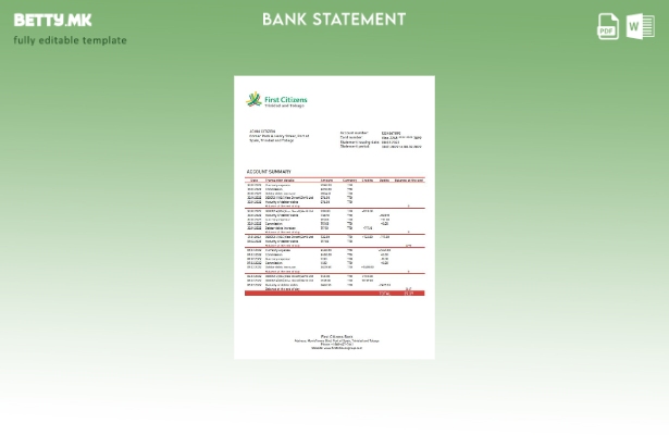 модерен стил Шаблон за зборови од банкарски изводи од првиот граѓанин на Тринида