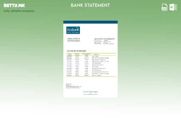 модерен стил Шаблон за извод од банка на Централна Африканска Република Екобанка