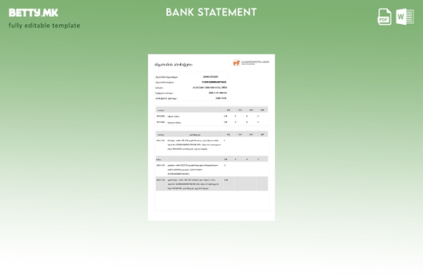 модерен стил на Грузија извод од сметката на Банката на Грузија Шаблон за Word и