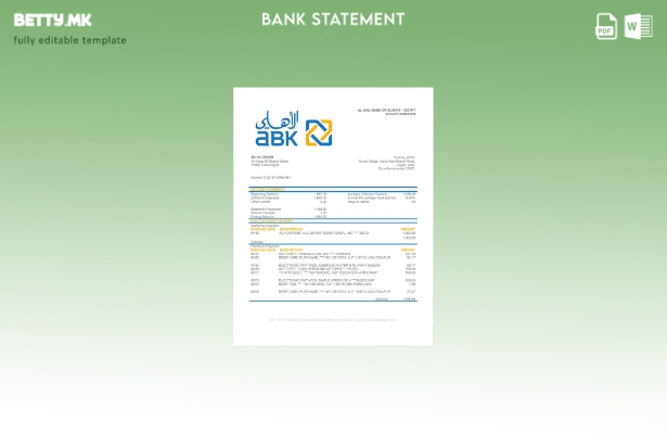 модерен стил на Египет Ал Ахли Банката на Кувајт шаблон за збор за извод од банк