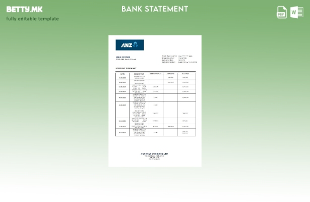 модерен стил на Кирибати ANZ шаблон за извод од банка