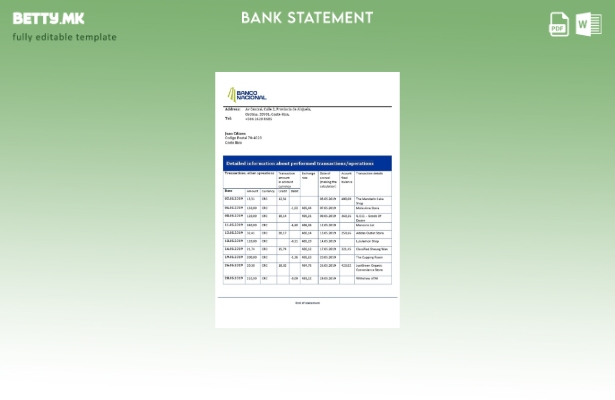 модерен стил на Костарика Banco Nacional de Costa Rica шаблон за извод од банка