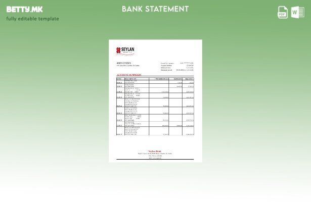 модерен стил на ексел шаблон за извод од банка во Шри Ланка Сејлан