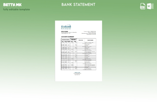 модерен стил на ексел шаблон за извод од банка на Чад Екобанк (AutoSum).