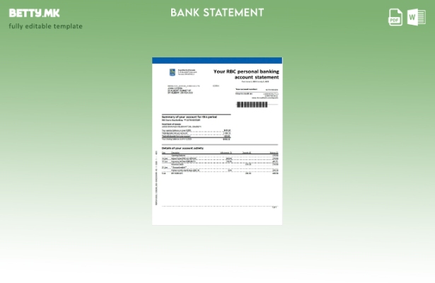 модерен стил на шаблон за збор за извод од банкарска сметка на Канада на Кралска