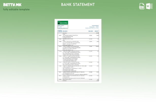 модерен стил шаблон ексел за банкарски извод од банка на Буркина Фасо на Африка