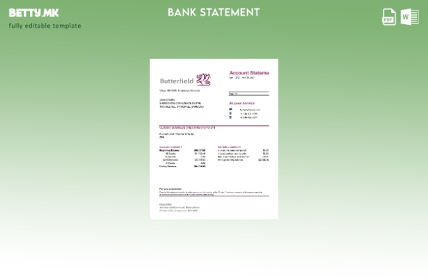 модерен стил шаблон за ексел банкарски извод од Барбадос Батерфилд