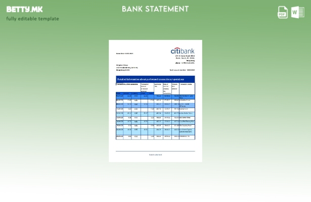 модерен стил шаблон за ексел банкарски извод од Хонг Конг Citibank