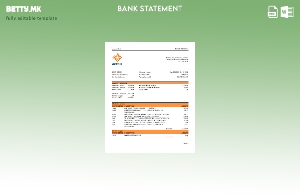 модерен стил шаблон за ексел извод од банка за пристап Гамбија