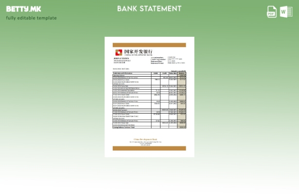 модерен стил шаблон за ексел извод од банка за развој на Кина