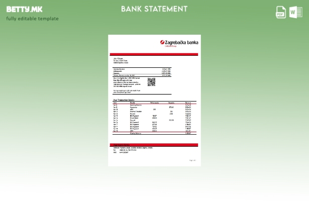 модерен стил шаблон за збор за извод од банкарска банка Хрватска Загребачка