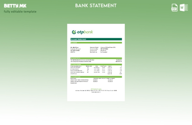 модерен стил Croatia OTP извод од банкарски ексел шаблон