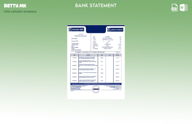 модерен стил Emirates NBD изјава за шаблон за зборови за сметка