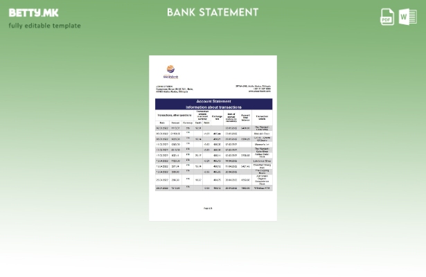 модерен стил Ethiopia Awash банкарски шаблон ексел