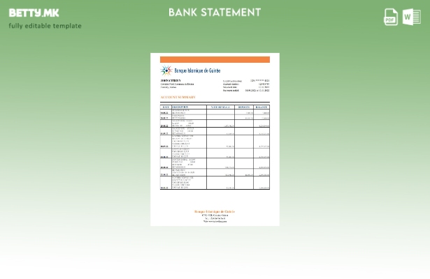 модерен стил Guinea Banque Islamique de Guinée шаблон ексел извод од банка