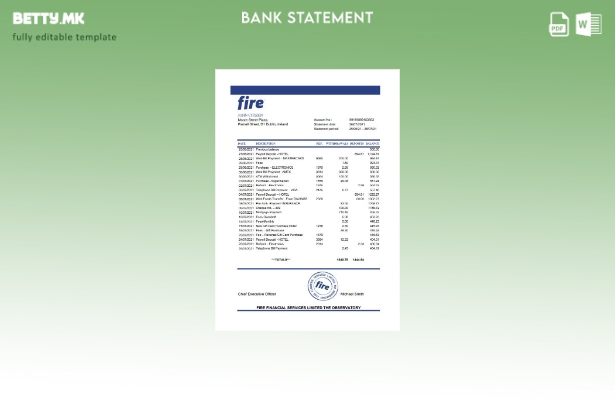 модерен стил Ireland Fire Financial Services Limited шаблон ексел за извод од ба