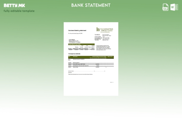 модерен стил Liberia IB International шаблон за ексел банкарски извод