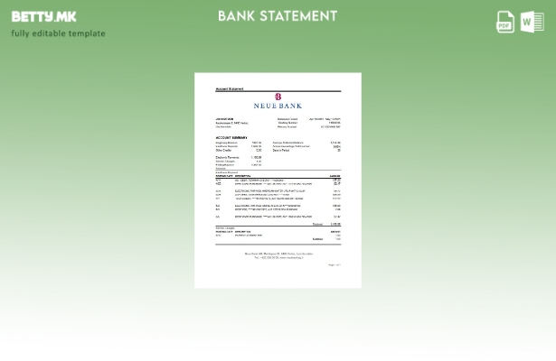 модерен стил Liechtenstein Neue Bank AG шаблон ексел извод од банка