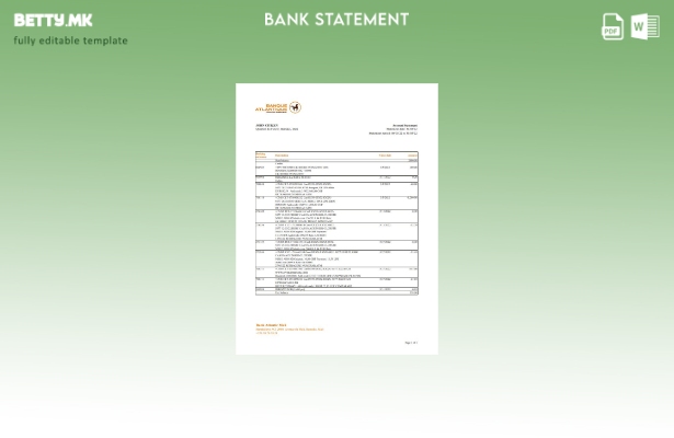 модерен стил Mali Banque Atlantiaque банкарски извод на ексел шаблон