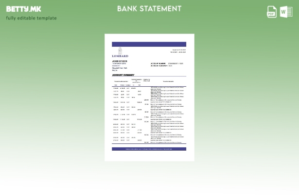 модерен стил Malta Lombard Bank Malta p.l.c. шаблон ексел извод од банка