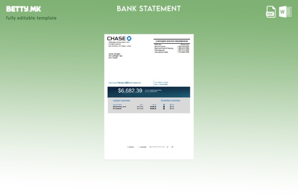 модерен стил USA Chase шаблон за збор верзија на извод од банка